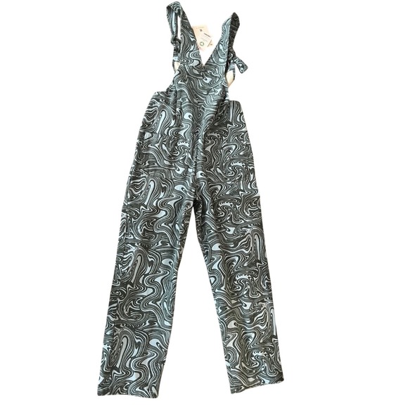 Lucy & Yak NWT Easton Dungarees Swirl Print Organic Cotton Teal Green- Size 6L - Picture 4 of 10